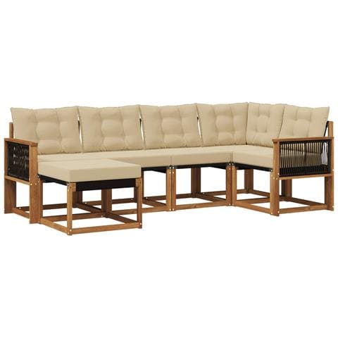 Set di divani da esterno con cuscino 6 pcs Naturale e Beige - Foto 1