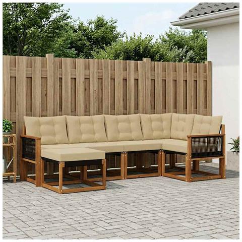Set di divani da esterno con cuscino 6 pcs Naturale e Beige - Foto 2
