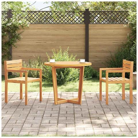 Tavolo da pranzo rotondo da giardino Ø90x75 cm in Legno Massello di Acacia - Foto 2