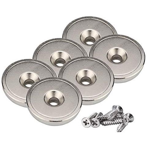 Neodimio Disc Magneti 28 X 5 Mm Super Strong 45 Libbre Forze In Tiro Con La Coppa E Le Viti (6 Pezzi) In Acciaio - Foto 1