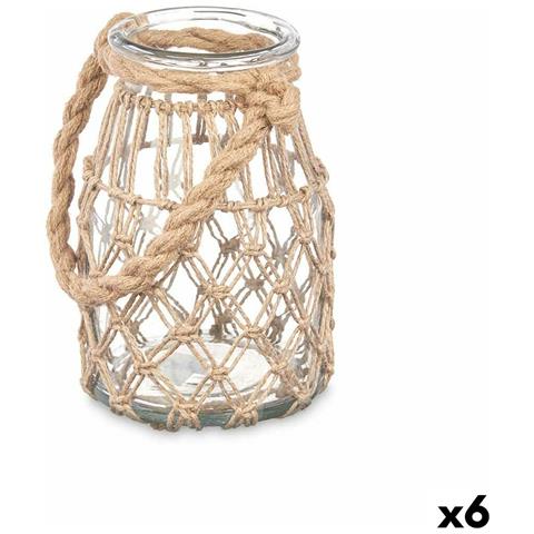Portacandele Barattolo Trasparente Naturale Vetro Corda 14 X 21 Cm (6 Unità) - Foto 1