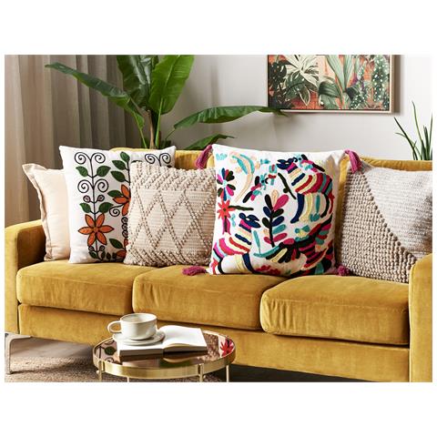 Cuscino Decorativo Raiganj Bouclé 50 X 50 Cm Astratto Ricamato Multicolore - Foto 1