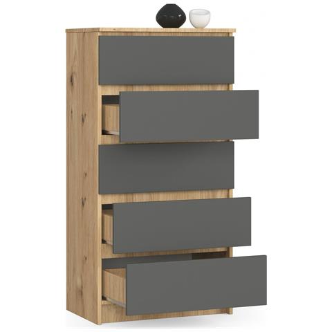 Cassettiera K60, 5 cassetti, 60x40x121 cm, Colore Quarcia Artisan e Grigia Grafite - Foto 2