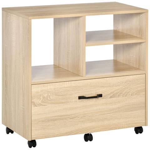 Mobile Multiuso Per Ufficio Porta Stampante Con 5 Ruote E Ripiano Regolabile, 77x40x73cm - Legno - Foto 1
