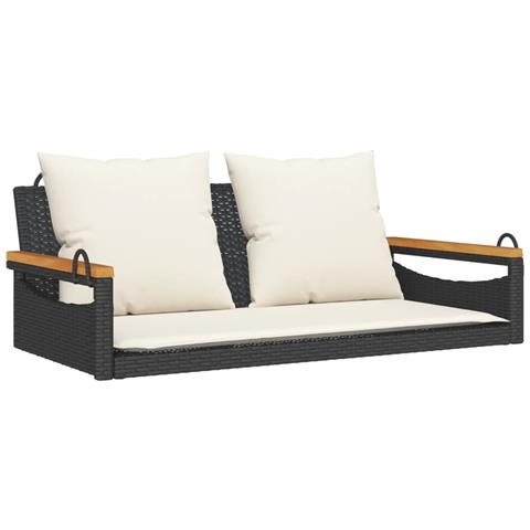 Panchina A Dondolo Con Cuscini Nera 109x62x40 Cm In Polyrattan - Foto 1