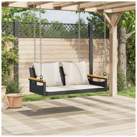 Panchina A Dondolo Con Cuscini Nera 109x62x40 Cm In Polyrattan - Foto 2