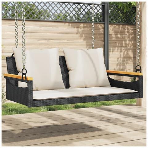 Panchina A Dondolo Con Cuscini Nera 109x62x40 Cm In Polyrattan - Foto 8