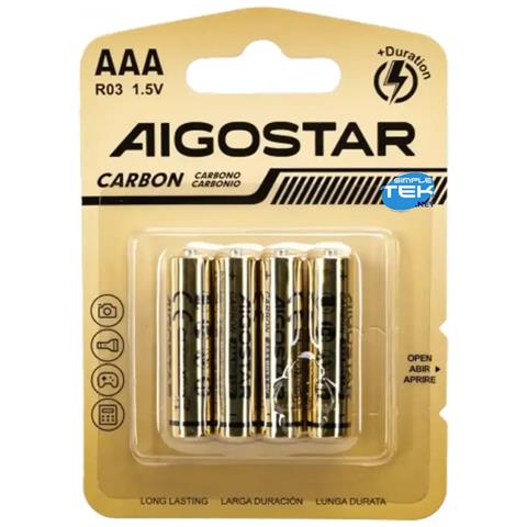 4 X Batterie Aaa Mini Stilo Carbonio R03 1.5v Non Ricaricabili [blister Da 4] - Foto 1