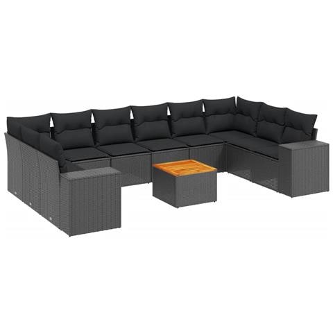 Set Divani Da Giardino 11 Pz Con Cuscini In Polyrattan Nero - Foto 2