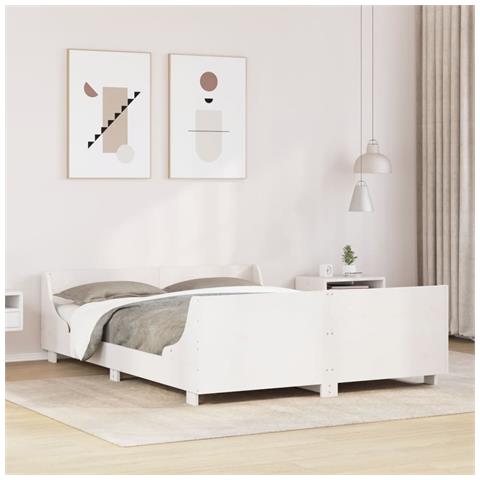 Letto Senza Materasso Bianco 135x190 Cm Legno Massello Di Pino - Foto 1