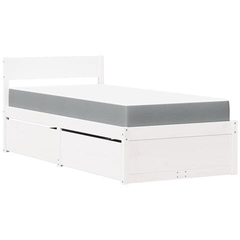 Letto Cassetti E Materasso Bianco 90x200 Cm Legno Massello Pino - Foto 2