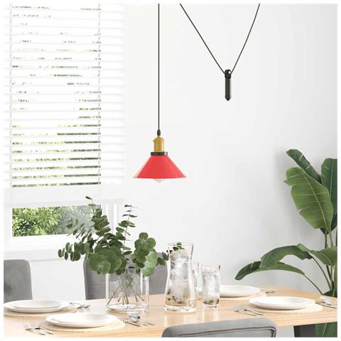 Lampada Sospensione Regolabile E27 Rosso Lucido 22 Cm Metallo - Foto 3