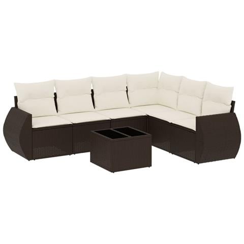 Set Divani Da Giardino 7 Pz Con Cuscini Marrone In Polyrattan - Foto 2