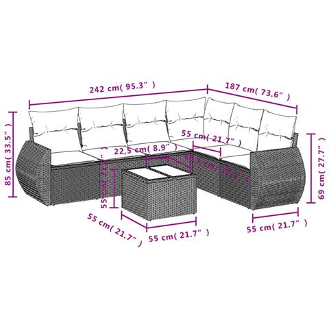 Set Divani Da Giardino 7 Pz Con Cuscini Marrone In Polyrattan - Foto 3
