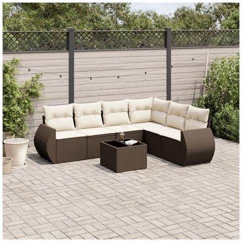 Set Divani Da Giardino 7 Pz Con Cuscini Marrone In Polyrattan - Foto 1
