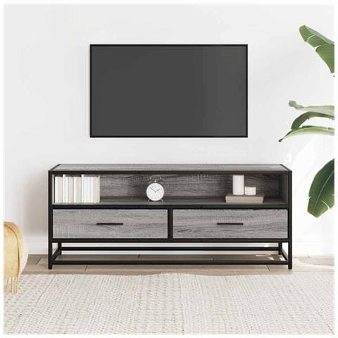 Mobile Tv Grigio Sonoma 100x34,5x40cm Legno Multistrato Metallo - Foto 3