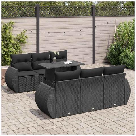 Set Divani Da Giardino Con Cuscini 7pz Nero Polyrattan - Foto 1