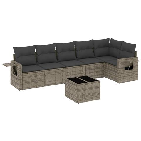 Set Divani Da Giardino 7 Pz Con Cuscini Grigio In Polyrattan - Foto 2