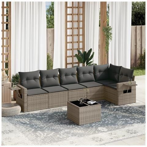 Set Divani Da Giardino 7 Pz Con Cuscini Grigio In Polyrattan - Foto 1