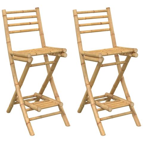 Sgabelli Da Tavolo Da Esterno Con Poggiapiedi 2 Pz In Bambù - Foto 2