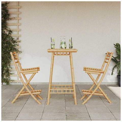 Sgabelli Da Tavolo Da Esterno Con Poggiapiedi 2 Pz In Bambù - Foto 3