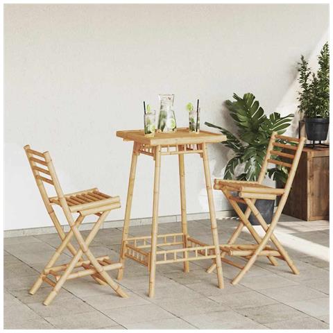 Sgabelli Da Tavolo Da Esterno Con Poggiapiedi 2 Pz In Bambù - Foto 1