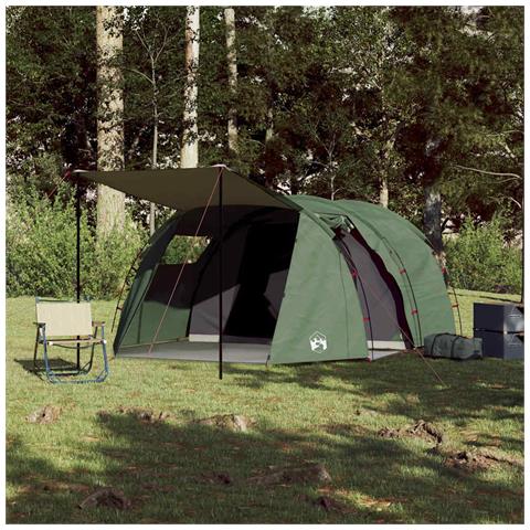 Tenda da Campeggio a Tunnel per 4 Persone Verde Impermeabile - Foto 2
