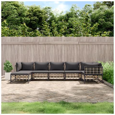 Set Divani da Giardino 7 pz con Cuscini Antracite in Polyrattan - Foto 2