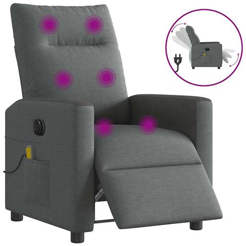 Poltrona Reclinabile Massaggio Elettrica Grigio Scuro Tessuto - Foto 1