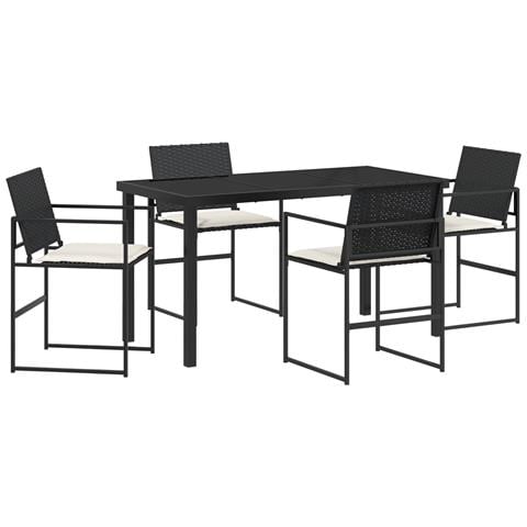 Set da pranzo da giardino da 5 pezzi con cuscini Rattan PE Nero - Foto 1