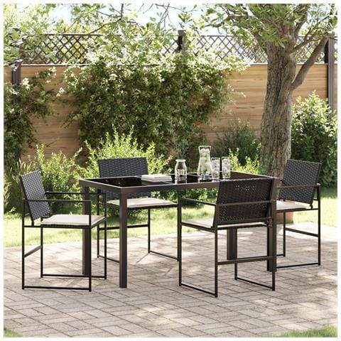 Set da pranzo da giardino da 5 pezzi con cuscini Rattan PE Nero - Foto 2