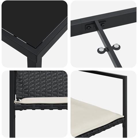 Set da pranzo da giardino da 5 pezzi con cuscini Rattan PE Nero - Foto 9