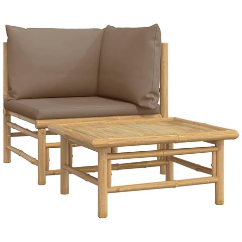 Set Salotto da Giardino 2pz con Cuscini Tortora Bambù - Foto 1
