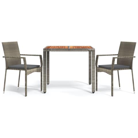 Set da Pranzo da Giardino 3 pz con Cuscini in Polyrattan Grigio - Foto 1