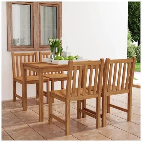 Set da Pranzo per Esterni 5 pz in Legno Massello di Teak - Foto 2