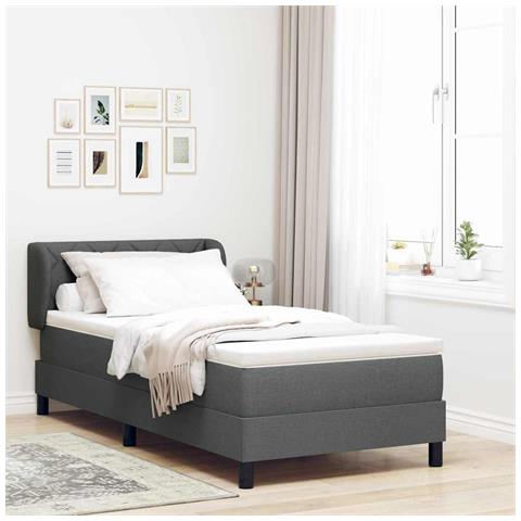 Letto box spring con materasso Grigio scuro 90 x 200 cm Tessuto - Foto 2