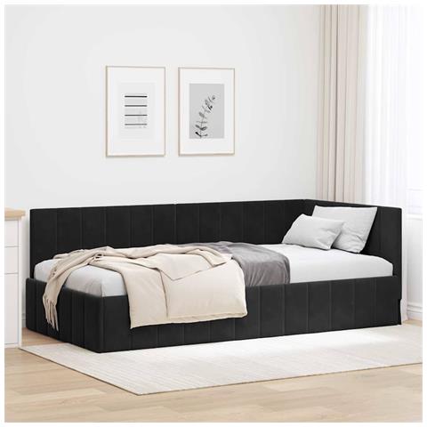 Cornice del letto ad angolo Nero 90 x 200 cm Velluto - Foto 2