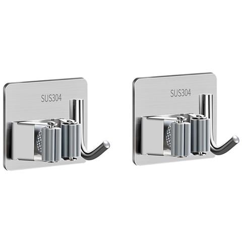 Supporto Per Mocio In Acciaio Inossidabile Con Ganci (confezione Da 2) - Porta Scopa Da Parete Per Bagno, Cucina E Altro Grey - Foto 1