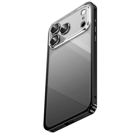 Elegante Custodia Nera Con Fibbia Magnetica Compatibile Con Iphone 17 Pro - Retro Trasparente, Lega Di Alluminio E Pc - Foto 2