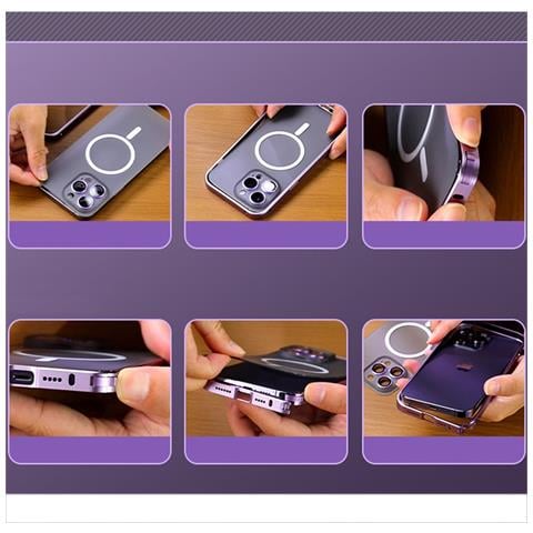 Elegante Custodia Nera Con Fibbia Magnetica Compatibile Con Iphone 17 Pro - Retro Trasparente, Lega Di Alluminio E Pc - Foto 5