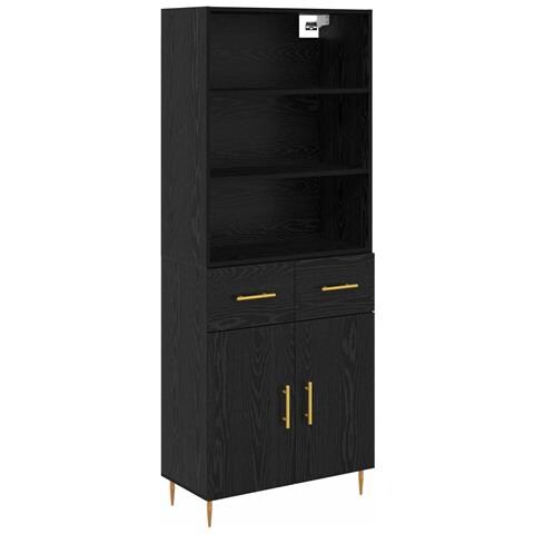 Credenza Rovere Nero 69,5 x 34 x 180 cm Legno multistrato - Foto 1