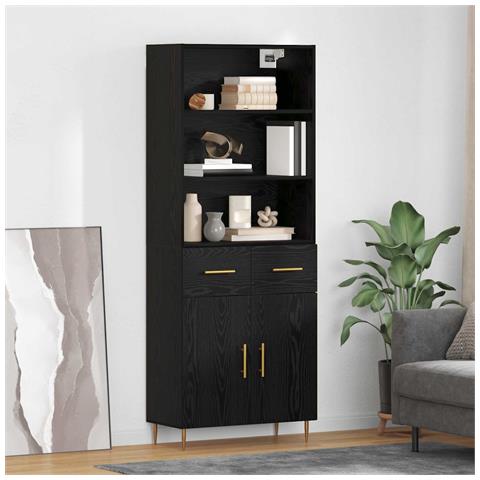 Credenza Rovere Nero 69,5 x 34 x 180 cm Legno multistrato - Foto 2