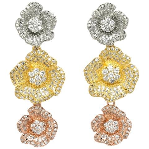 Collezione Diva Orecchini Pendenti Triplo Fiore in Zirconia - Foto 5