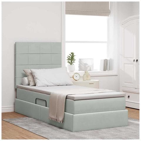 Letto con contenitore e LED Grigio chiaro 100 x 200 cm Velluto - Foto 2