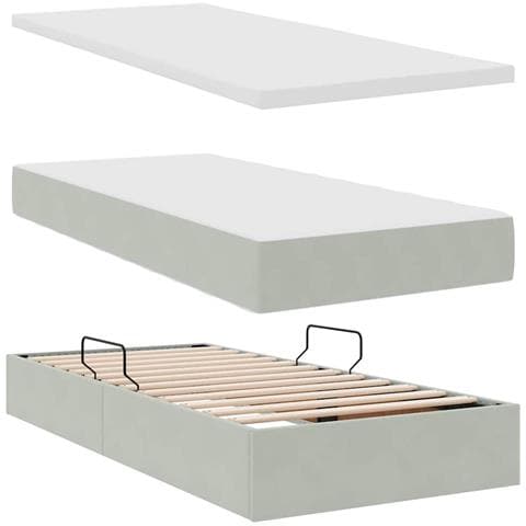 Letto con contenitore e LED Grigio chiaro 100 x 200 cm Velluto - Foto 9