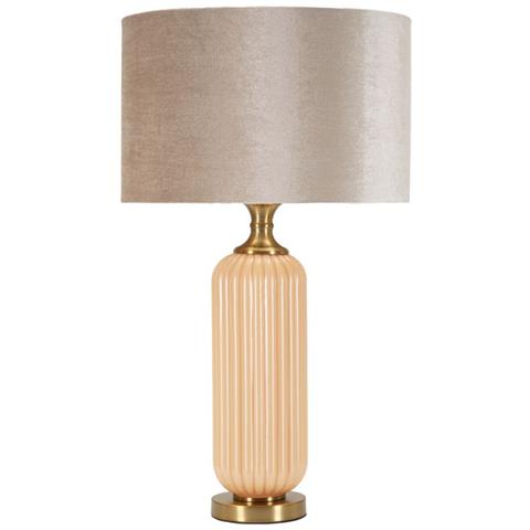 Lampada Da Tavolo Perly -c- In Vetro Perlato Colonna Rigata Con Paralume In Velluto Ø 35,5 Cm - Foto 1