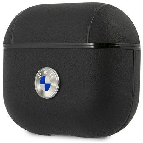 Bmw Bma3sslbk Airpods 3 Custodia Nera /nera In Pelle Genuina Con Logo Argento - Foto 2