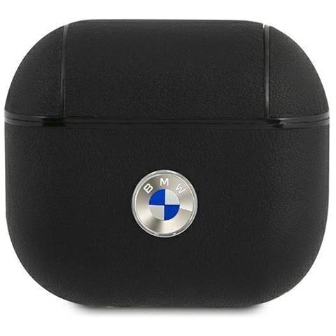 Bmw Bma3sslbk Airpods 3 Custodia Nera /nera In Pelle Genuina Con Logo Argento - Foto 3
