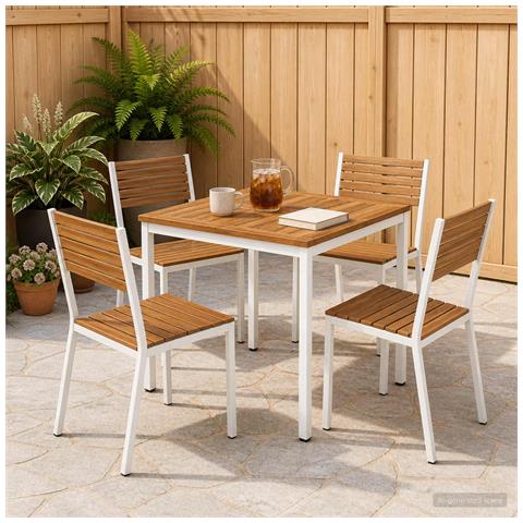 Tavolo da cena da giardino Naturale e Bianco 70 x 68,5 x 75 cm - Foto 2