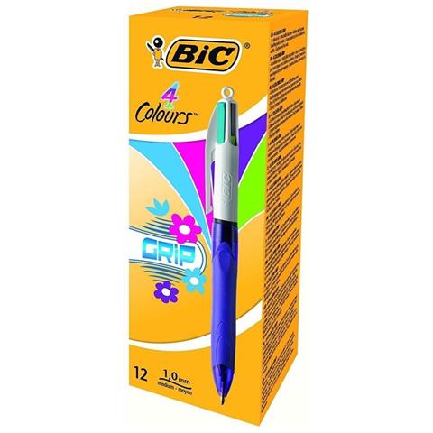 12 Penne A Sfera Bic 4 Colori Grip Fashion Inchiostro Multicolore Punta 1 Mm - Foto 1